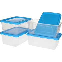 Hega Hogar Vershoudbakjes - set 4x stuks - 1 liter - transparant/blauw - L18 x B12 x H12 cm - Vershoudbakjes