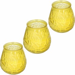 Windlicht geurkaars - 3x - geel glas - 48 branduren - citrusgeur - geurkaarsen