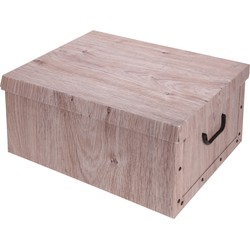 Opbergdoos/opberg box van karton met hout print bruin 37 x 30 x 16 cm - Opbergbox