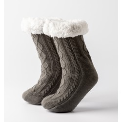 Geen merk ELZA - Huissokken - antislip - met sherpa voering - one size  - Charcoal Gray - antraciet - Dutch Decor kerst collectie