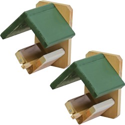 2x stuks vogelhuisje/voederhuisje/pindakaashuisje hout met groen dakje 16 cm - Vogelhuisjes