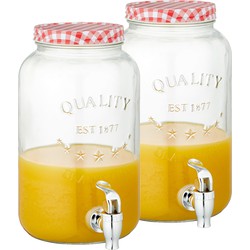 Set van 2x stuks glazen drankdispensers/limonadetap met rood/wit geblokte dop 3,5 liter - Drankdispensers