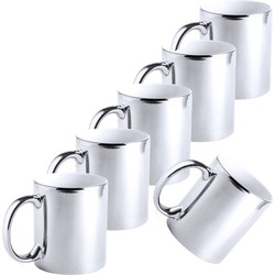 6x Zilveren koffie mokken/bekers met metallic glans 350 ml - Bekers