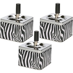 3x stuks metalen druk asbakken vierkant model in zebra print 9 x 9 x 12 cm - Asbakken