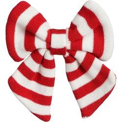 House of Seasons kerstdecoratie strik - rood/wit - 14 cm - polyester - Kersthangers