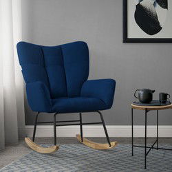 Schommelstoel met armleuningen in badstof donkerblauw tot 120 kg Houten schommelstoel Relaxfauteuil