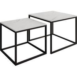 Meubella Salontafel Ventanas - Wit Marmerlook - Set van 2