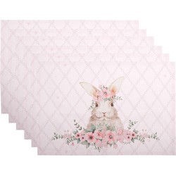 Clayre & Eef Placemats Set van 6  48x33 cm Roze Katoen Konijn