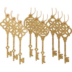 Cosy & Trendy Kersthangers - sleutels - 9 ST - goudkleurig - 10,5 cm - hout - kerstversiering - Kersthangers