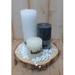 3-teiliges Kerzenset schwarz, schneeweiß und cremeweiß, Kieselsteinfarbe: weiß, Ø ca. 30 cm - Bolsius