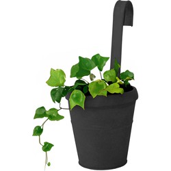 Mega Collections Plantenpot/bloempot - zink - mat zwart - met ophanghaak - D13 x H28 cm - Plantenpotten