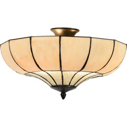 LumiLamp Plafondlamp Tiffany  Ø 46x25 cm  Beige Metaal Glas Plafonniere
