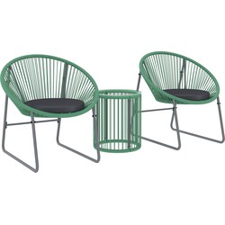 4goodz Outsunny 3-delige Tuinmeubelset Bistroset  Kunststof-Rattan met Glazen Tafelblad - Groen