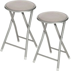 4x stuks bijzet krukje/stoel - Opvouwbaar - zilver/taupe - 46 cm - Bijzettafels