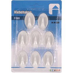 16x Plastic ophanghaakjes met plakstrip wit - Handdoekhaakjes