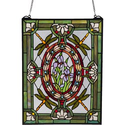 LumiLamp Glaspaneel Tiffany  46x1x61 cm Groen Glas Rechthoek Libelle Glaskunst