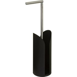 Staande wc/toiletrolhouder zwart met reservoir en flexibele stang 59 cm van metaal - Toiletrolhouders