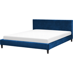 Beliani FITOU - Tweepersoonsbed-Blauw-Fluweel