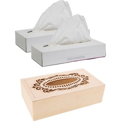 Tissuedoos/tissuebox van hout met sierlijk design 26 x 14 cm met vulling - Tissuehouders