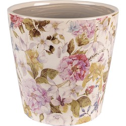 Clayre & Eef Bloempot  Ø 14x13 cm Roze Beige Keramiek Bloemen Bloempot binnen