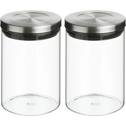 2x stuks voorraadbussen/voorraadpotten 0,6L glas met RVS deksel - Voorraadpot