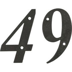 AMIG Huisnummer 49 - massief gesmeed staal - 10cm - incl. bijpassende schroeven - zwart - Huisnummers