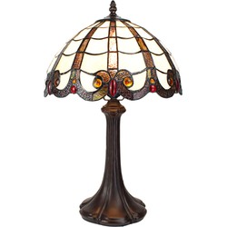 LumiLamp Tiffany Tafellamp  43 cm Wit Bruin Kunststof Glas Rond Tiffany Bureaulamp