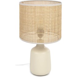 Kave Home - Tafellamp Erna in wit keramiek en bamboe met natuurlijke finish