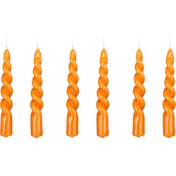 Mica Decorations Twist Kaars - Set van 6 - H15 x Ø2,2 cm - Oranje, glanzend