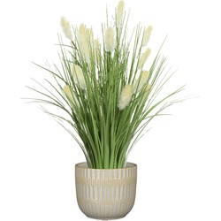 Kunstplant pampasgras - in pot lichtgrijs - keramiek - H40 cm - Kunstbloemen