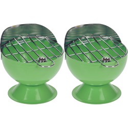 Set van 2x stuks asbak als BBQ vorm metaal 12 cm groen voor binnen/buiten - Asbakken