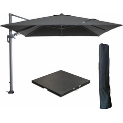 Garden Impressions Hawaii zweefparasol 300x300 cm carbon black / zwart met 90kg black polished parasolvoet en parasolhoes