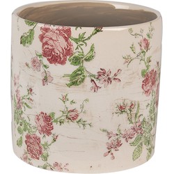 Clayre & Eef Bloempot  Ø 14x13 cm Beige Roze Keramiek Bloemen Bloempot Binnen