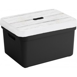 Opbergbox/opbergmand zwart 32 liter kunststof met deksel - Opbergbox
