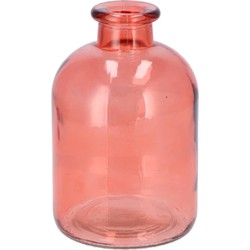 DK Design Bloemenvaas fles model - helder gekleurd glas - koraal roze - D11 x H17 cm - Vazen