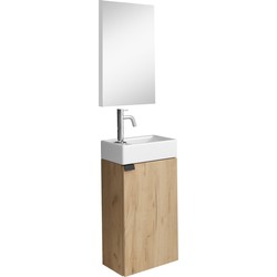 Badplaats Toiletmeubel Apollo 40 x 22 cm - Licht Eiken - Fonteinmeubel met Wastafel en Spiegel