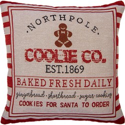 Clayre & Eef Kussenhoes 44x44 cm Beige Rood Polyester Katoen Vierkant Kerst