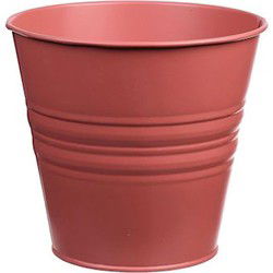 Zinken emmertje/bloempotje - steenrood - D14 x H12 cm - Plantenpotjes - Plantenpotten