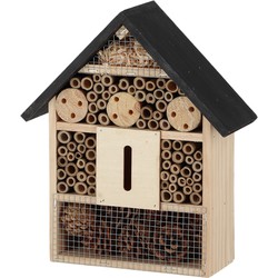 Esschert design insectenhotel - hout - zwart/naturel - 24.5 x 9.5 x 29 cm - bijenhotel/Insectenhuis - Insectenhotel