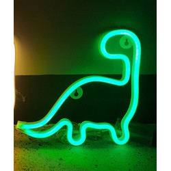 Groenovatie LED Neon Wandlamp "Dino", Op Batterijen en USB, 23x23x2cm, Groen