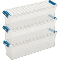 3x Kunststof stapelbare opbergbak 1,3 liter 27 x 8,4 x 9 cm - Opbergbox