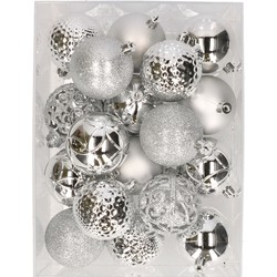 37x stuks kunststof kerstballen zilver 6 cm inclusief kerstbalhaakjes - Kerstbal