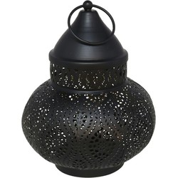 Tuin deco lantaarn - Marokkaanse sfeer stijl - zwart/goud - D15 x H19 cm - metaal - buitenverlichting - buitenverlichting - Lantaarns