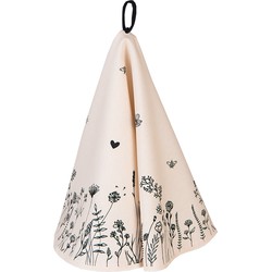 Clayre & Eef Theedoek  Ø 80 cm Beige Zwart Katoen Bloemen Keukenhanddoek