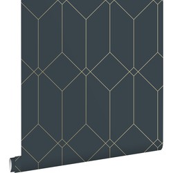 ESTAhome behang art deco motief donkerblauw en goud - 0,53 x 10,05 m - 139225