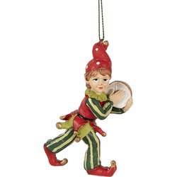 Clayre & Eef Kersthanger Elf 11 cm Rood Groen Polyresin Kerstboomversiering