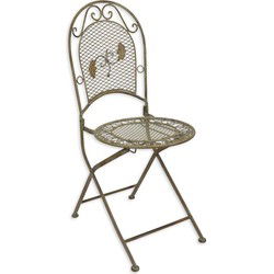 A WEATHERED-LOOK IRON FOLDING CHAIR