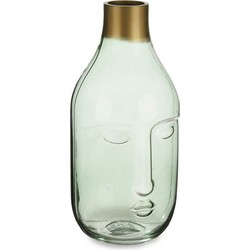 Giftdecor Bloemenvaas Crystal Face - luxe deco glas - groen transparant - D11 x H24 cm - gouden top - Vazen