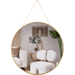 MISOU Spiegel - Rond - met Ophangketting - Wandspiegel - Goud - Diameter 29 cm - Glas - Wanddecoratie - Miroir Mural