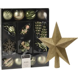 Kerstballen en ornamenten incl. ster piek groen/goud kunststof - Kersthangers